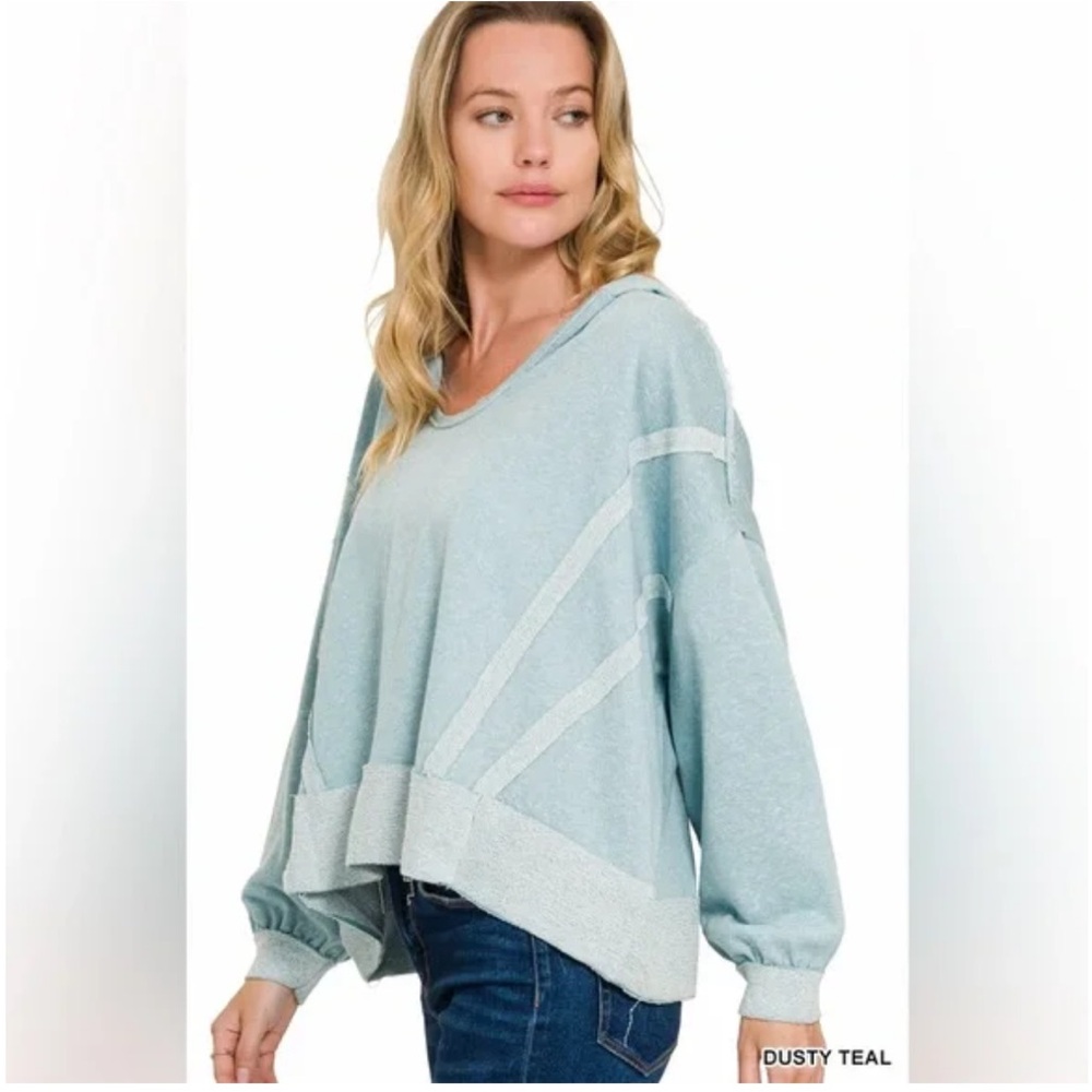 ❄️ Zenana Dusty Teal Pullover Sweater L/XL - Picture 1 of 1